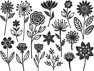 Charming hand drawn floral elements and botanical illustrations in vibrant colors
