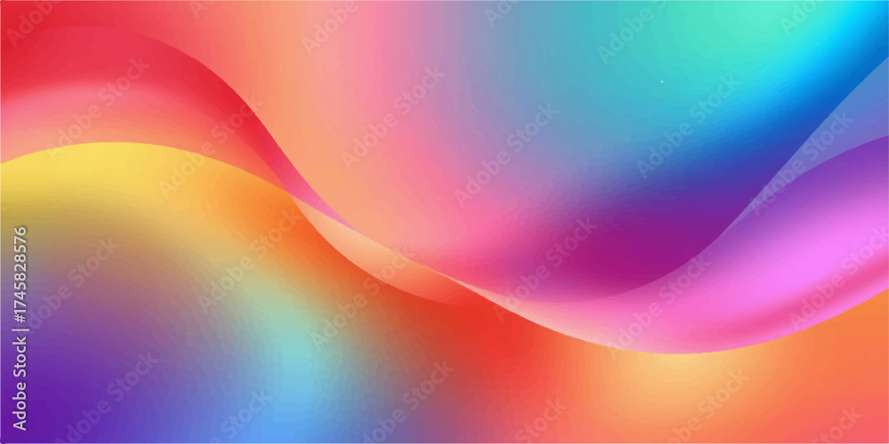 Wall mural an abstract digital illustration of a colorful rainbow wave pattern with a smooth, flowing light cur
