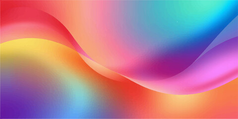 An abstract digital illustration of a colorful rainbow wave pattern with a smooth, flowing light curve design backdrop