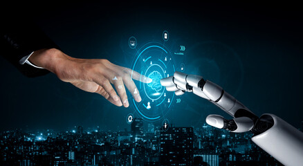Fototapeta premium AI for business intelligence and knowledge management enabling automated decision making. AI analysis of company information for strategic insights. Motif