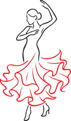 Flamenco dancer in red dress line art illustration