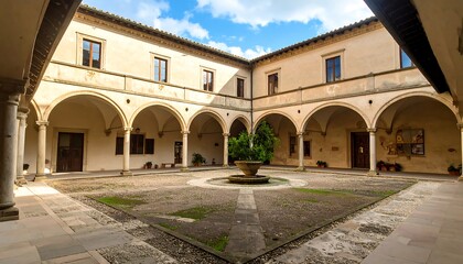 Sun-drenched courtyard, arches, and ancient stone