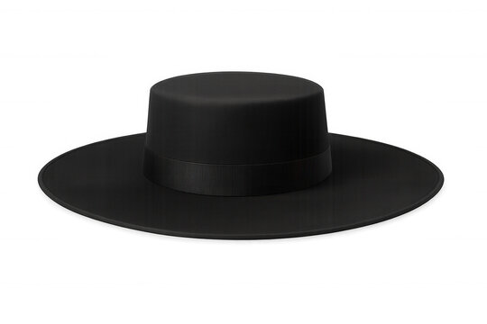 Black cordobes hat with wide brim and ribbon band, representing spanish culture, fashion, and traditional costume
