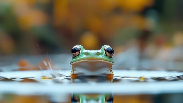 Colorful frog leaps above water surface in vibrant natural setting during daytime