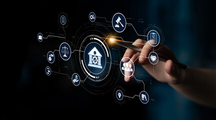 Futuristic digital law interface displaying justice scale, highlighting digital law, AI compliance, digital law systems, and digital law regulations for secure governance. Spline