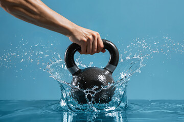 Hand Lifting Kettlebell From Water With Splash