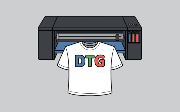 Direct to garment printing machine printing dtg on a white t-shirt creative artwork isolated on white background
