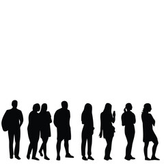 silhouette, group, people, standing, line, diverse, men, women, individuals, white background, isolated, vector, crowd, waiting, queue, gathering, casual, clothing, figures, human, multiple people, mo