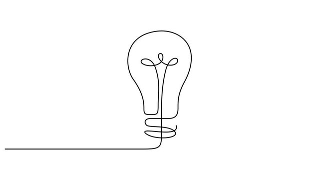 Self drawing animation of one line electrical bulb vector illustration. Full length animated