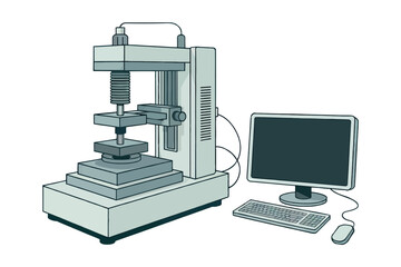 Advanced material testing machine with computer system for scientific research and industrial quality control isolated on white background