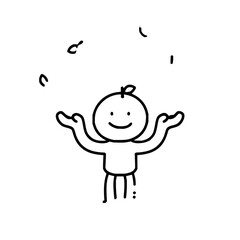 Cartoon illustration of a juggling stick figure character with a happy face simple drawing art design