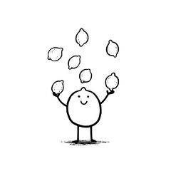 Lemon juggling cartoon vector illustration for summer citrus fruit and healthy eating themed designs and artwork