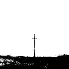 Sword in the stone arthurian legend excalibur fantasy medieval knight black and white illustration art