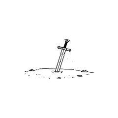 Sword in the stone drawing arthurian legend excalibur fantasy medieval king magic mythical tale illustration