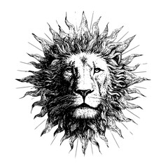 Lion head drawing illustration vector image of a majestic lion with sunburst mane detailed design 100 characters