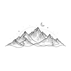 Mountain range vector illustration with moon and stars landscape peak nature scene scenic background art 100