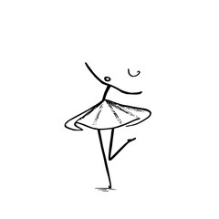Ballerina dance drawing simple line art illustration of a dancing girl in a dress minimalist sketch design