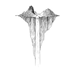 Floating island landscape illustration drawing sketch mountain range peak scenic view nature design art concept