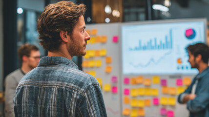Young Analyst Reviewing Stock Data on Tablet in Casual Office Setting
