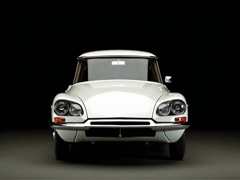 1955 Citro&euml;n DS 19 elegant white French classic car full front view (Automotive Industry)