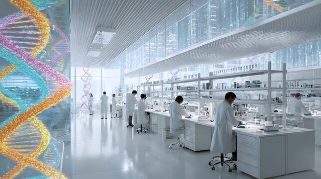 Biotechnology dna sequencing sparks awe as scientists carefully handle vials in bright laboratory.