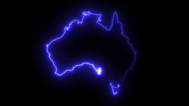 map of Australia with a blue glowing neon effect.