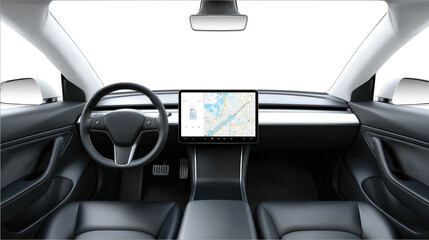 Fototapeta premium Modern Electric Car Interior with Advanced Touchscreen Dashboard Display and Minimalist Design