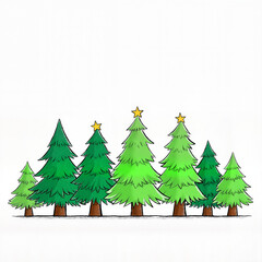 Obraz premium Green Christmas trees with stars, festive celebration, isolated design