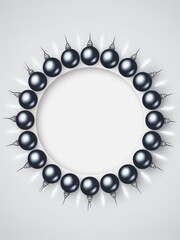 Obraz premium Navy Blue Minimalist Glossy Christmas Bauble Wreath — Silver Caps, Copy Space, Square Holiday Template