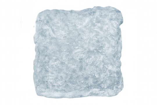 Ice block with a range of textures and a serene blue tint set against a clear background, symbolizing icy, frozen, and chilling themes