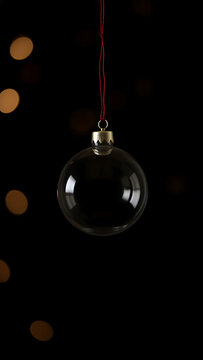Christmas dark background with clear bauble decoration Minimal holiday concept with copy space verti