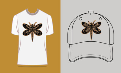 T shirt baseball cap with gold dragonfly graphic insect animal 1