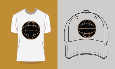 T shirt baseball cap with gold globe graphic earth world