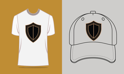 T shirt baseball cap with gold shield logo vector