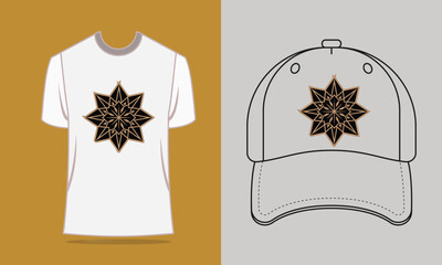 T shirt baseball cap with gold star mandala vector