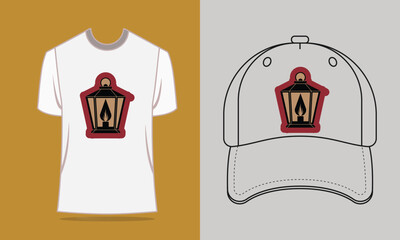 T shirt baseball cap with lantern graphic vector