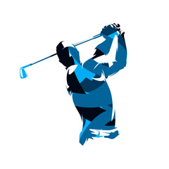 Golf player, abstract blue isolated vector illustration. Golfer