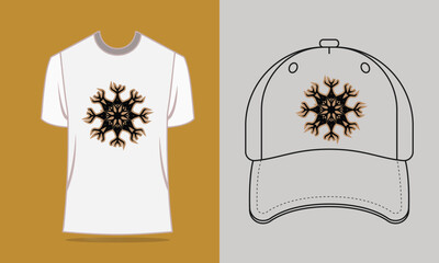 T shirt baseball cap with mirrored deer antler mandala graphic brown