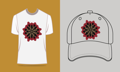 T shirt baseball cap with oak leaf mandala design vector 1