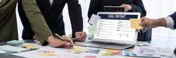 Analyst team use sticky note for creative and analytic brainstorm for business idea with BI data...