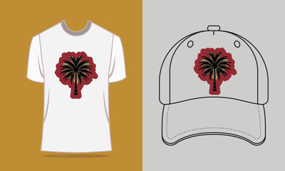 T shirt baseball cap with stylized palm tree graphic vector