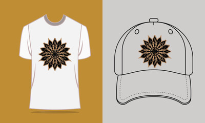 T shirt cap with gold mandala design vector