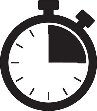 Black silhouette of a stopwatch showing approximately 15 minutes elapsed timer time