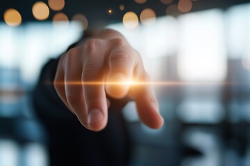 Business professional swiping virtual data in midair during futuristic digital presentation