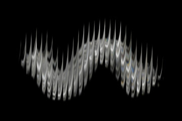 Dynamic futuristic glass wave pattern against a sleek black background, showcasing abstract reflections and rhythmic movement.