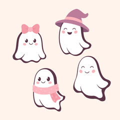 Cute Cartoon Ghosts Illustration with Accessories