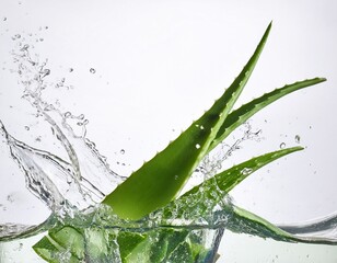 aloe vera splashing in some water on white background