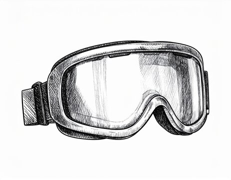 Monochromatic Sketch of Vintage Ski Goggles with Adjustable Strap on White Backdrop Illustration