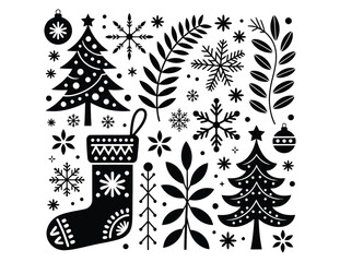 Black and white christmas pattern with ornaments