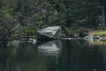 Obraz premium Großer Fels in einem kleinen Bach der Alpen 